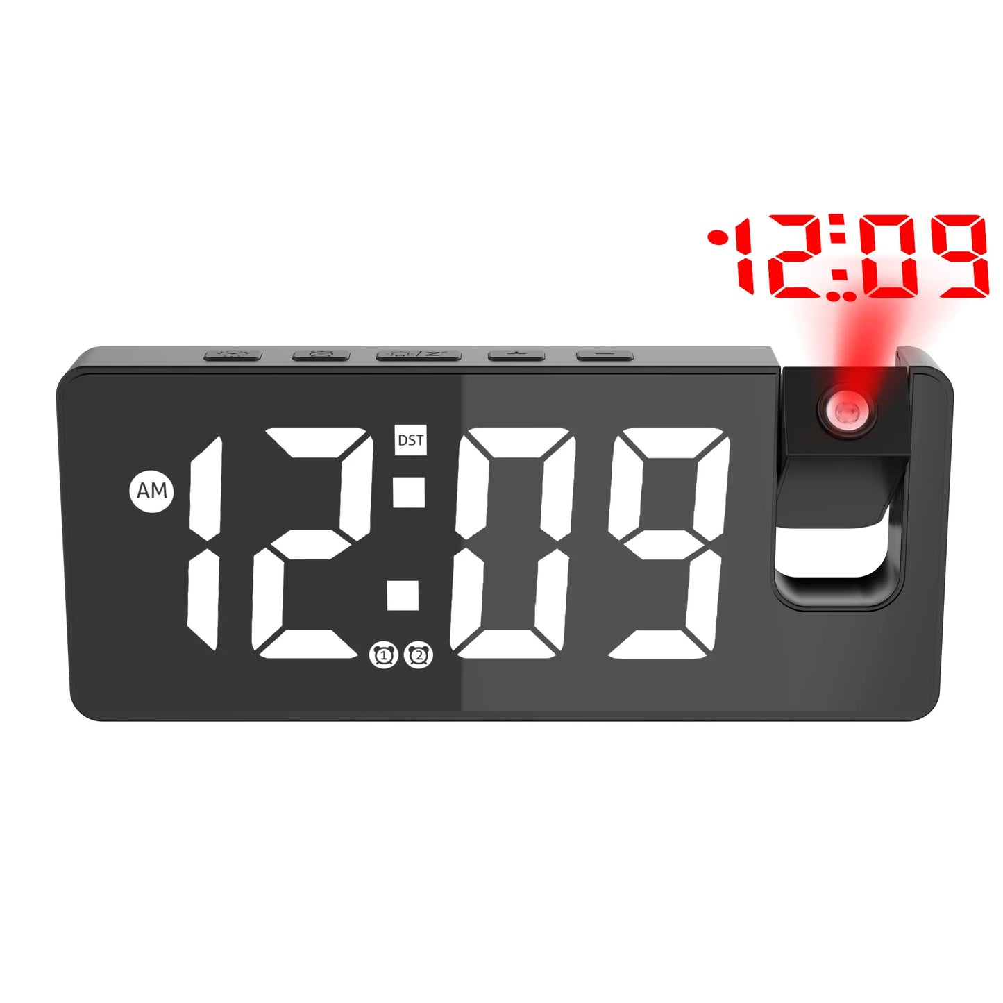 Despertador de projeção multifunções com carregamento USB e ecrã grande