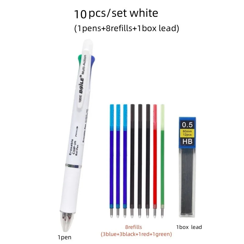 5 In 1 Multicolor Erasable Gel Pen with 4 Colors Replaceable Pen Refill