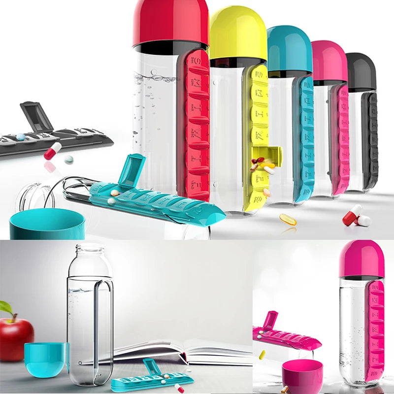 2 in 1 600ml 7 Grids Medicine Box Water Cup