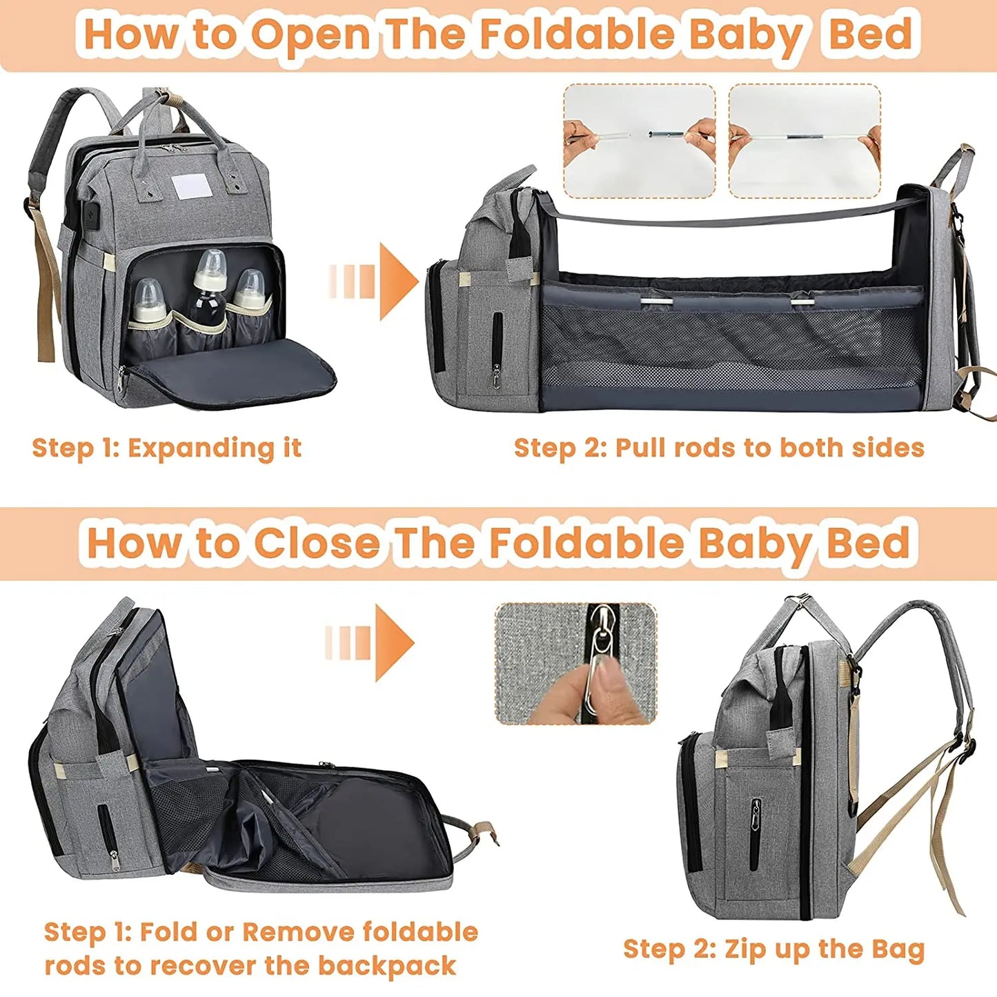 Fashionable Mommy Bag Folding Baby Bed Mother Large