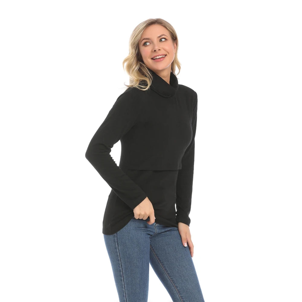 Autumn Winter Maternity Clothes Turtleneck Warm Long Sleeve