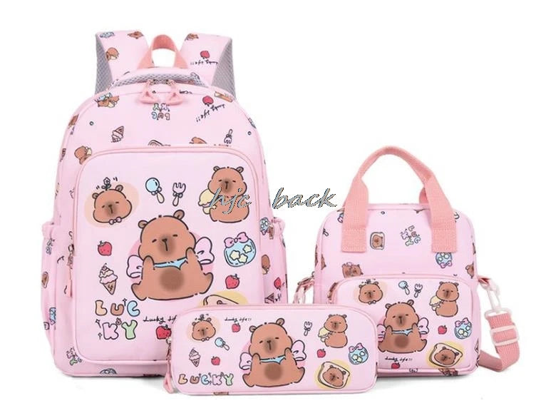 3Pcs/set Capybara Print Backpack Lunch Bag with Pencilcase Colorful Patterns Boys Girls