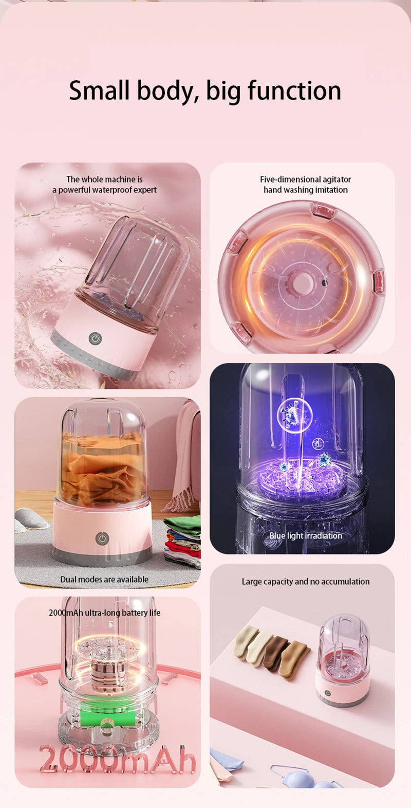 Mini Laundry Cup 1L Wireless Portable Underwear&Socks Automatic Washing Machine