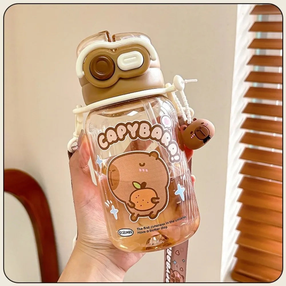 Garrafa de água de capivara de desenho animado kawaii de alta qualidade em plástico transparente