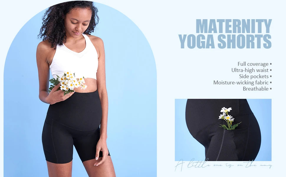 Women's Maternity Yoga Shorts Over The Belly Bump Summer Workout Running
