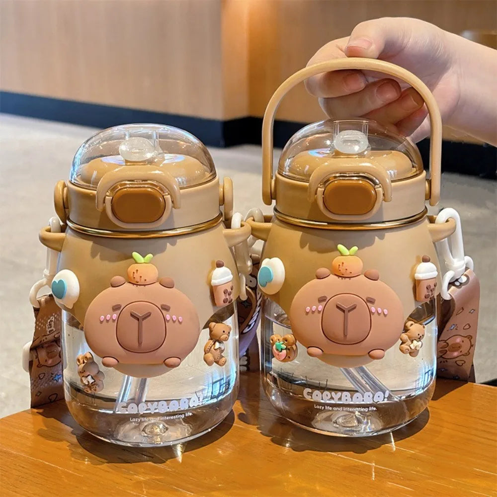 Garrafa de água de capivara de desenho animado kawaii de alta qualidade em plástico transparente