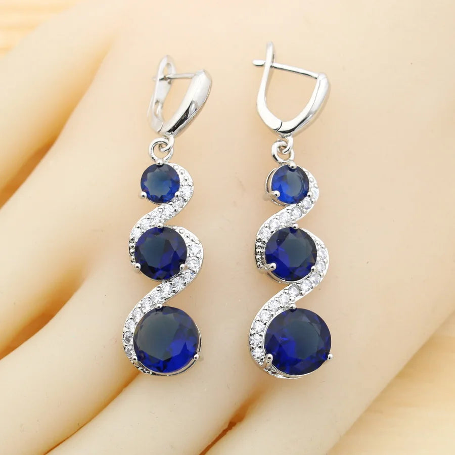 Elegant Classic Blue Zirconia 925 Silver Jewelry Set