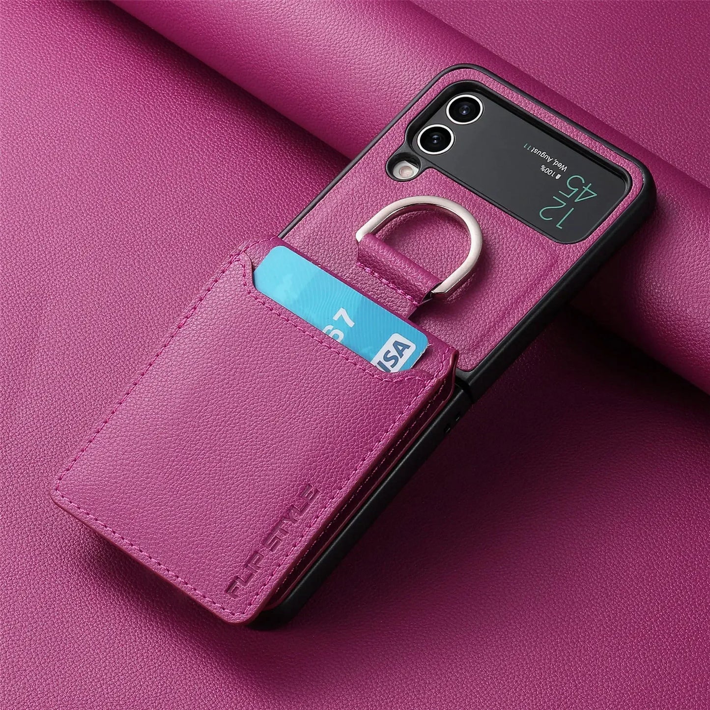 multifunction Card Slot Lychee leather Phone Case for Samsung Z Flip 6 5 4 3
