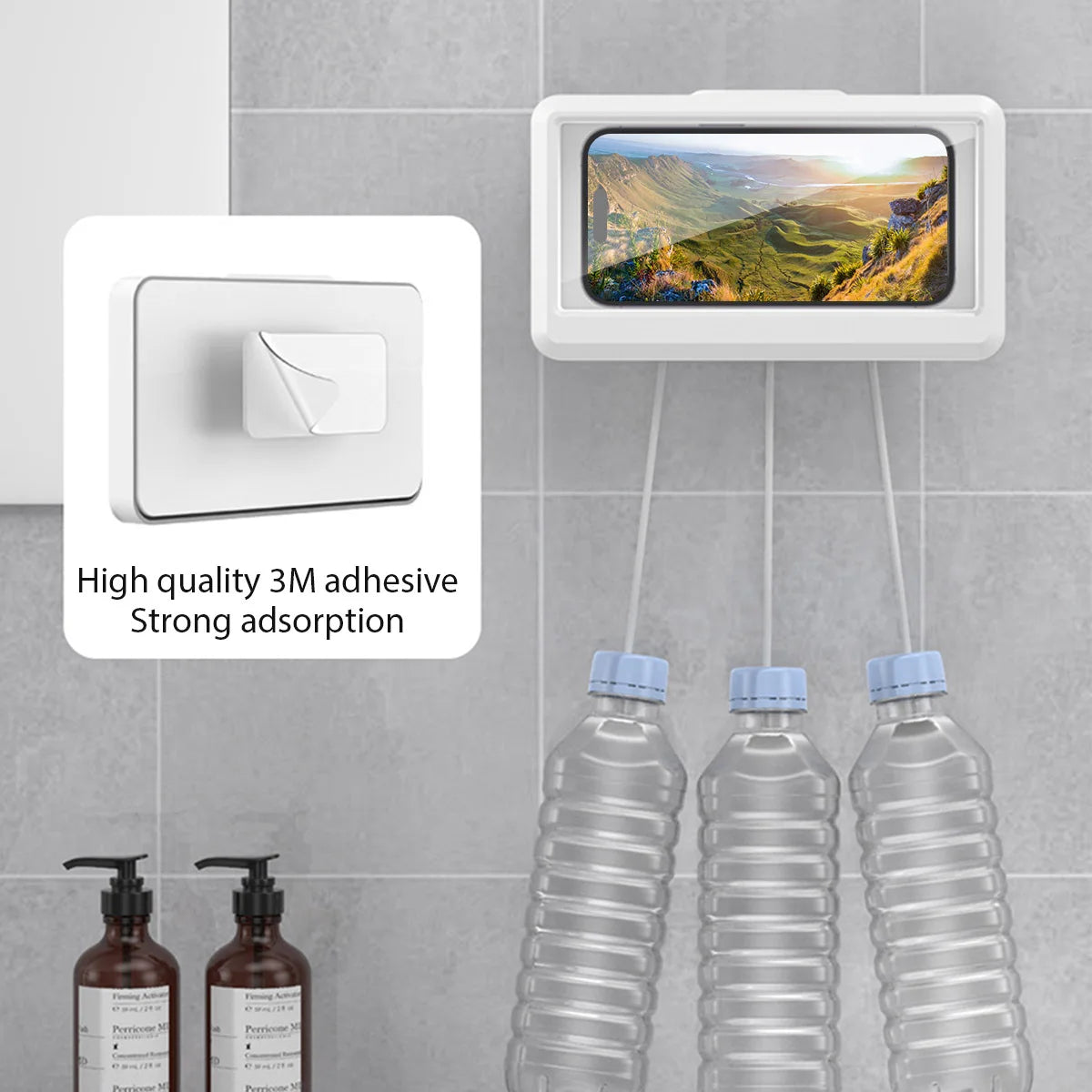 Bathroom Waterproof Phone Case Home Wall Holder Stand Box Self-adhesive