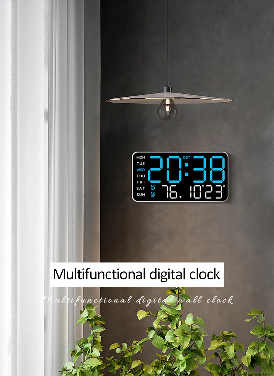 Large Digital Wall Clock Temp Date Week Display Remote Control USB