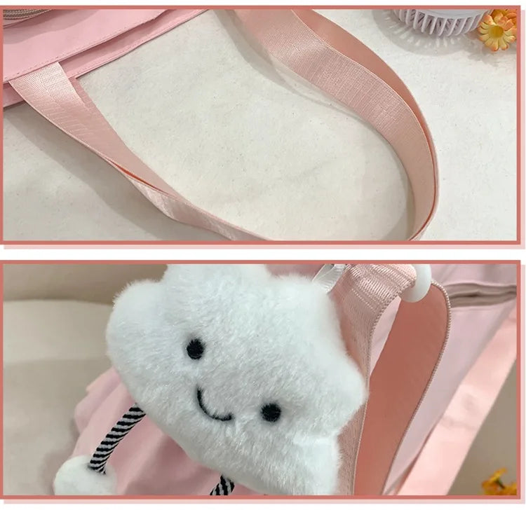 Mochila de camada transparente com vários bolsos e fecho, bolsa exterior grande