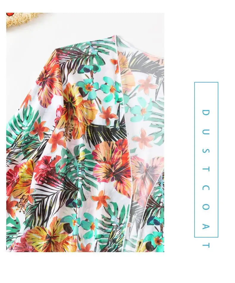3-Piece Floral Bikini Set with Mesh Cover-Up