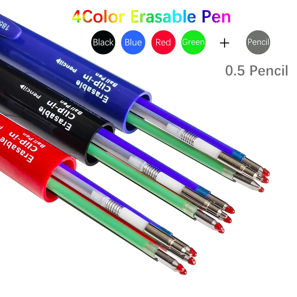 5 In 1 Multicolor Erasable Gel Pen with 4 Colors Replaceable Pen Refill