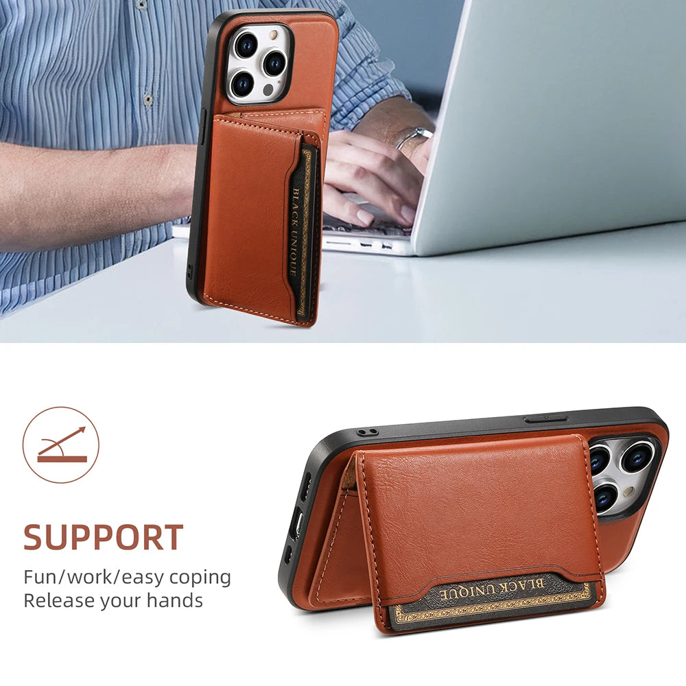 Wallet Case for Magsafe Leather Magnetic Bag Card Holder