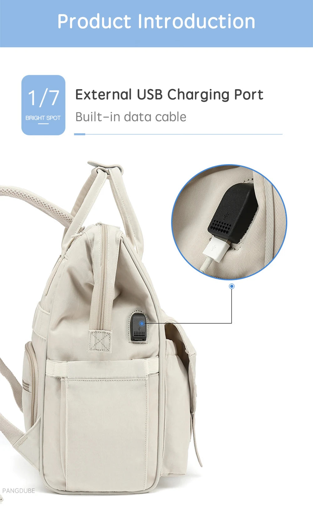 PANGDUBE Baby Nappy Bag with 2pcs Stroller Hooks Mummy Bag Backpack Waterproof