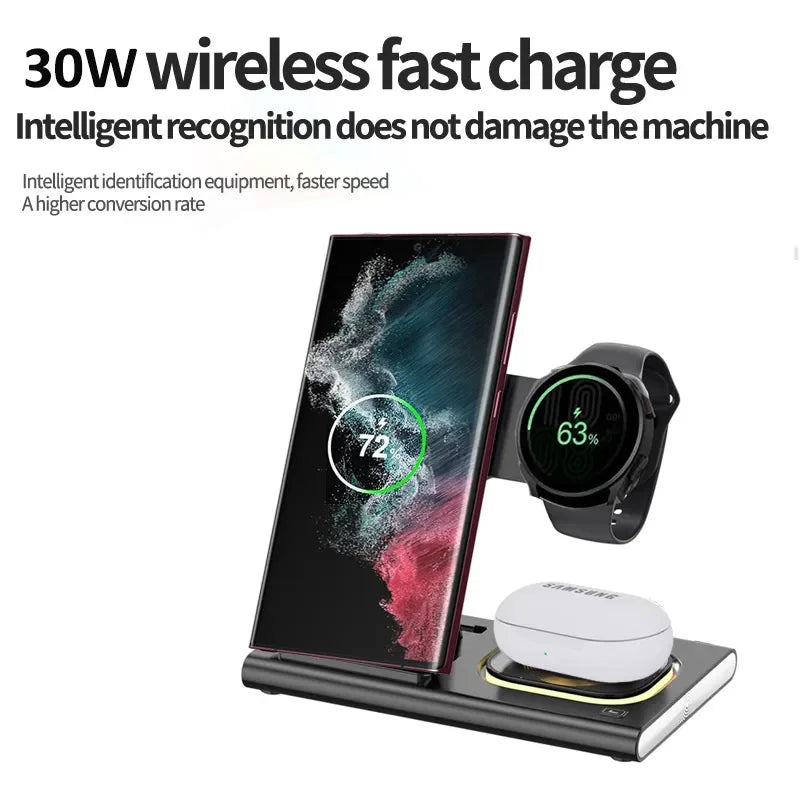 Upgrade Your Charging Experience with the 30W 3 in 1 LED Foldable Wireless Charger Stand!