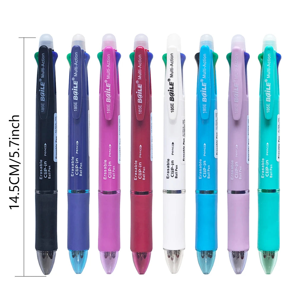 5 In 1 Multicolor Erasable Gel Pen with 4 Colors Replaceable Pen Refill
