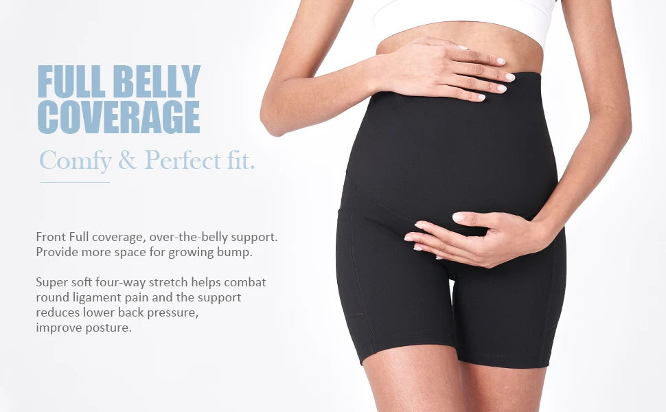 Women's Maternity Yoga Shorts Over The Belly Bump Summer Workout Running