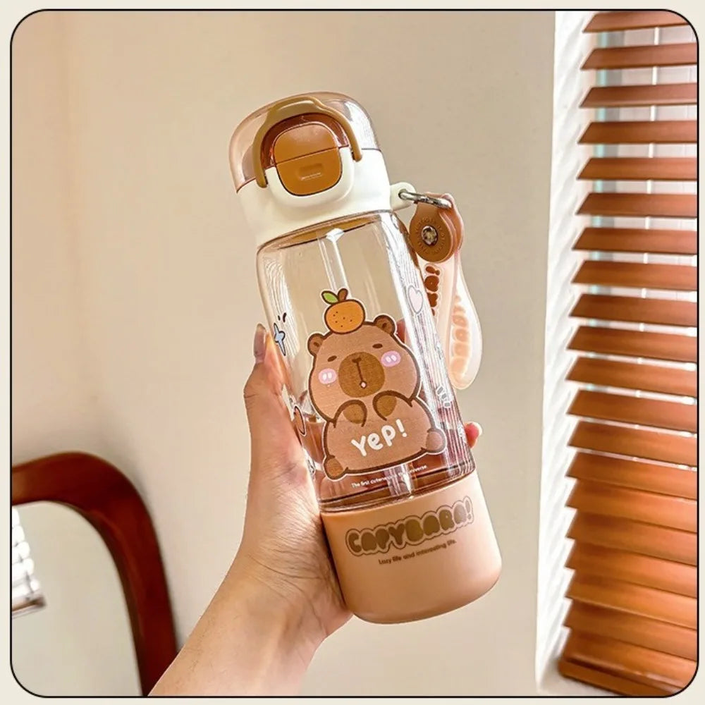 Garrafa de água de capivara de desenho animado kawaii de alta qualidade em plástico transparente