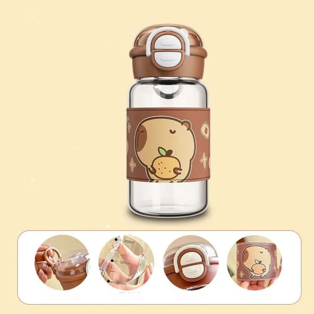 Garrafa de água de capivara de desenho animado kawaii de alta qualidade em plástico transparente