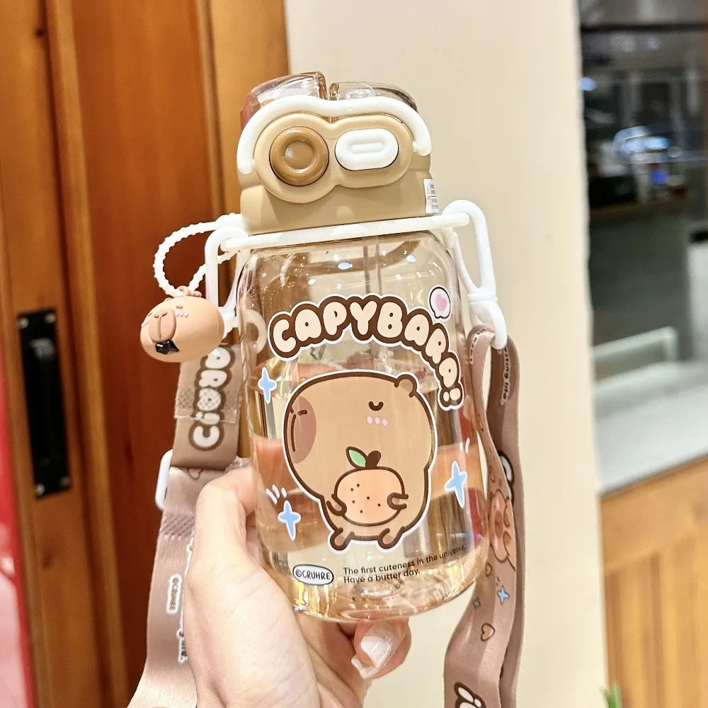 Garrafa de água de capivara de desenho animado kawaii de alta qualidade em plástico transparente