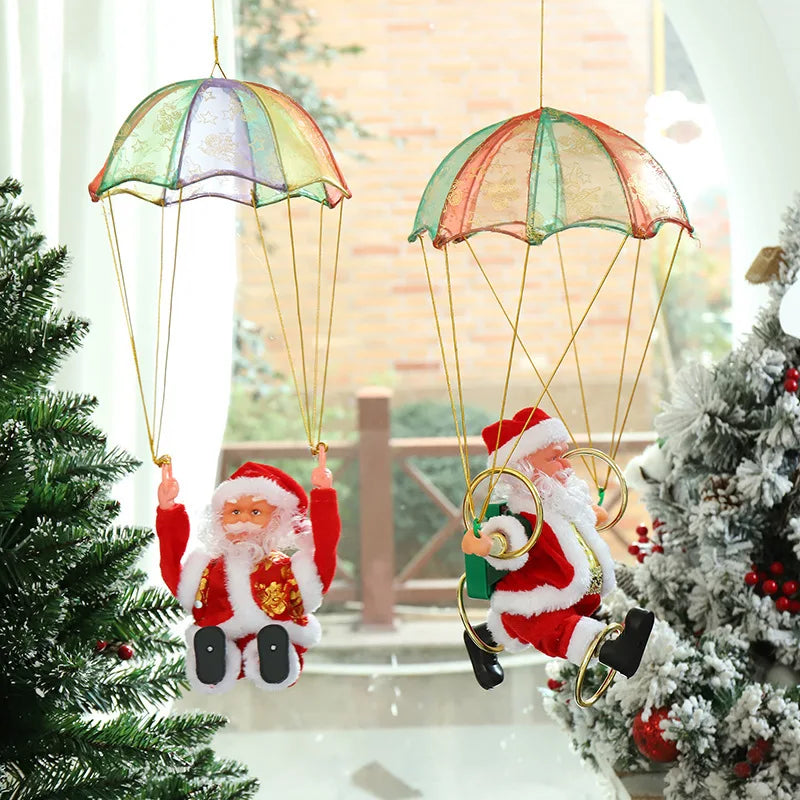 Electric Dancing Santa Claus Christmas Tree Decor Hanging Parachute Somersault