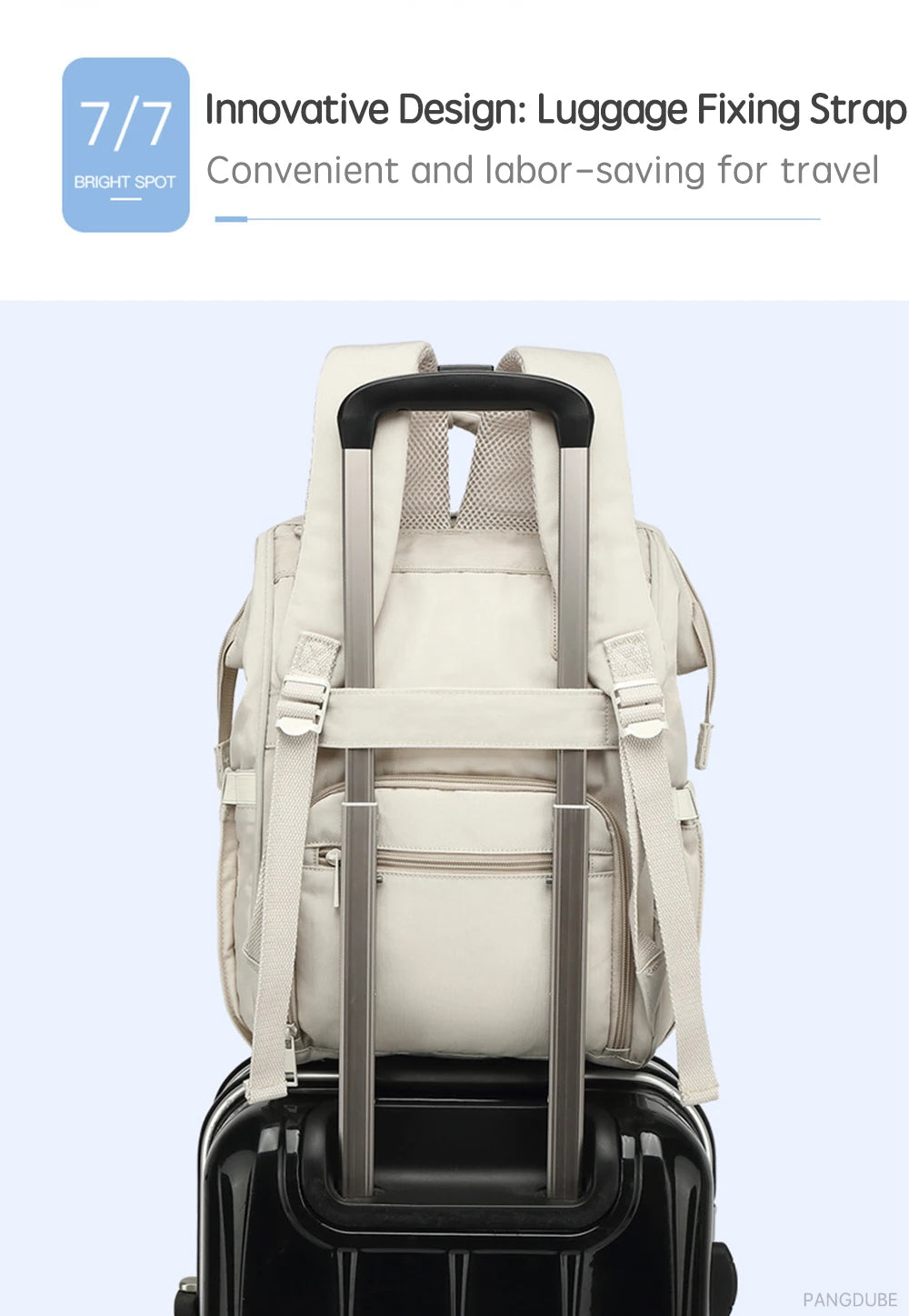 PANGDUBE Baby Nappy Bag with 2pcs Stroller Hooks Mummy Bag Backpack Waterproof