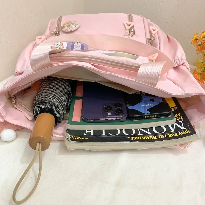 Mochila de camada transparente com vários bolsos e fecho, bolsa exterior grande