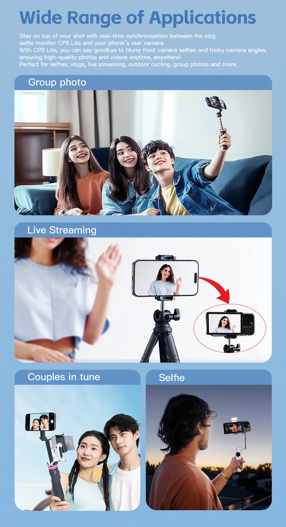 Camera Selfie Monitor for iPhone 16 15 Samsung Phone