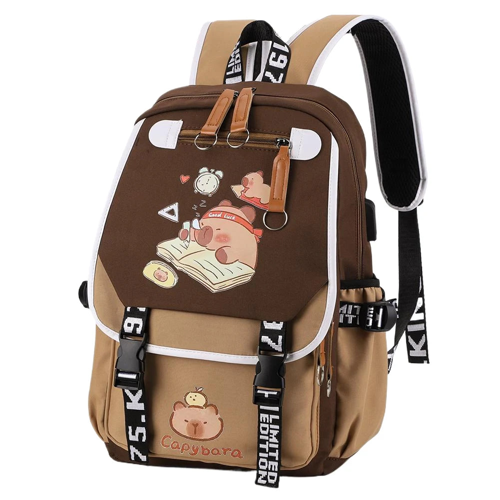 Capybara Backpack for Girls Boys Students Cute Kawaii Large Capacity Bookbag