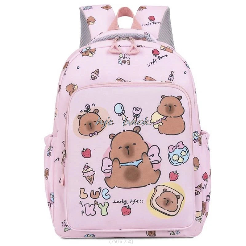 3Pcs/set Capybara Print Backpack Lunch Bag with Pencilcase Colorful Patterns Boys Girls