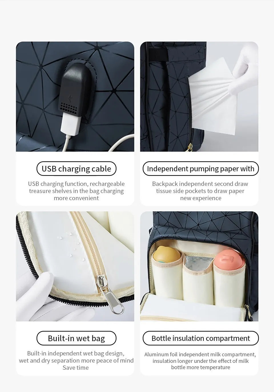 AIBEDILA Mommy Bag Impermeável USB Grande