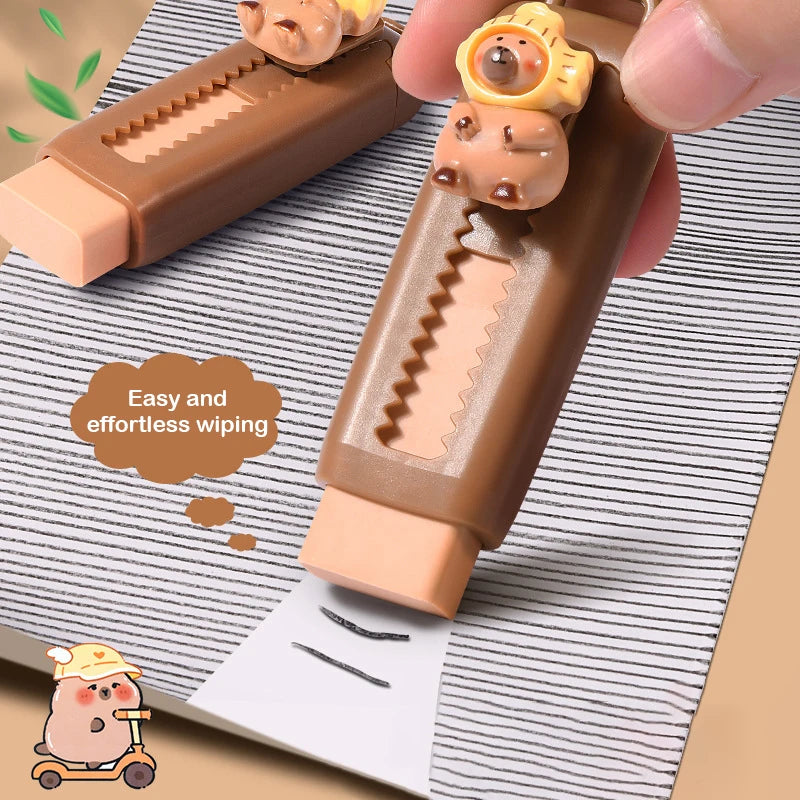 Kawaii Push Pull Capybara Eraser Soft School Supplies Clean Mess Free
