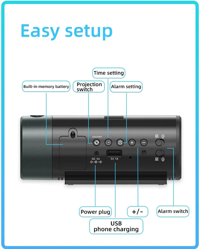 Clock Electronic Alarm Clock with Projection FM Radio