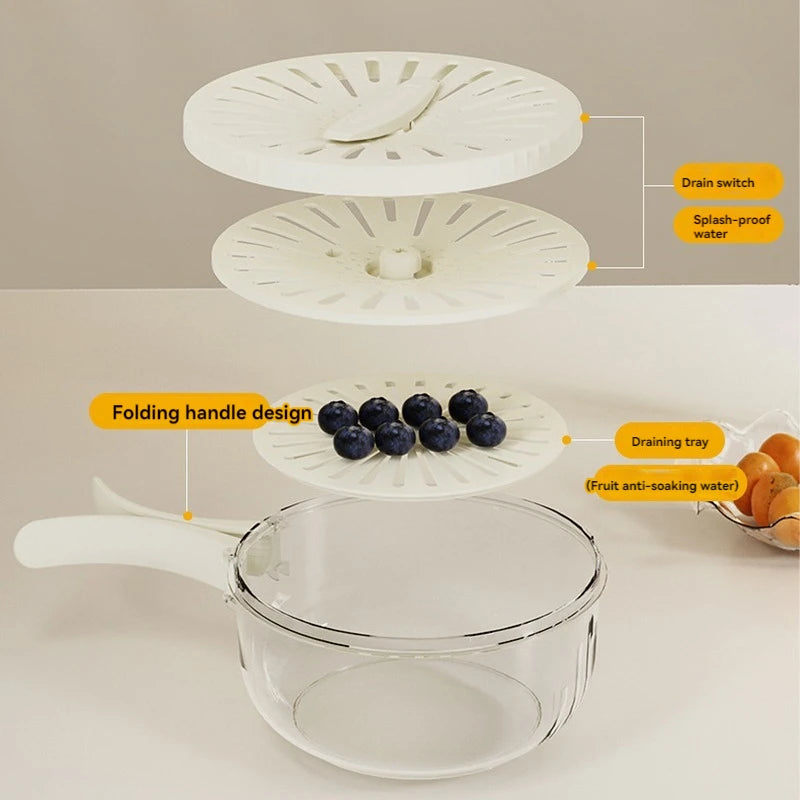 Fruit Drain Basket with Lid Vegetable Washing Bowl Foldable