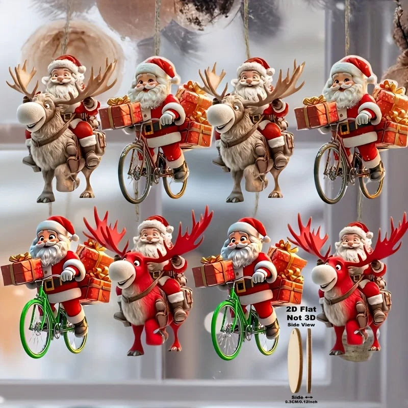 12-Piece Santa Claus Wooden Ornament Set - Perfect for Christmas Trees