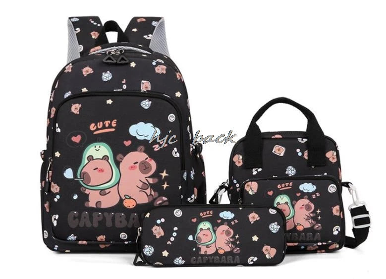 3Pcs/set Capybara Print Backpack Lunch Bag with Pencilcase Colorful Patterns Boys Girls
