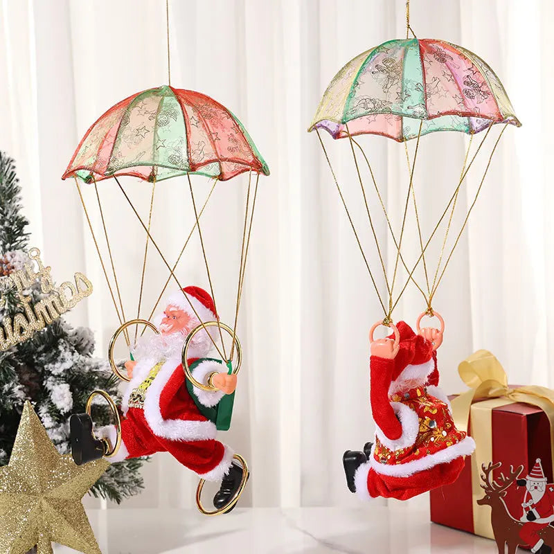 Electric Dancing Santa Claus Christmas Tree Decor Hanging Parachute Somersault