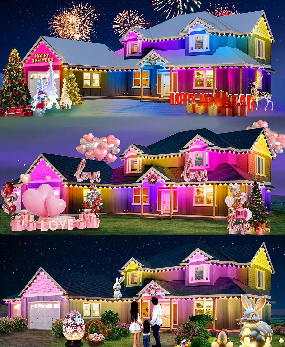 60M Smart RGB Eave Lights App & Remote IP67 Permanent Outdoor LED