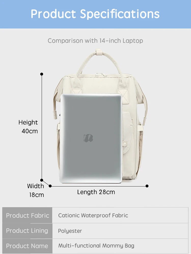 PANGDUBE Baby Nappy Bag with 2pcs Stroller Hooks Mummy Bag Backpack Waterproof
