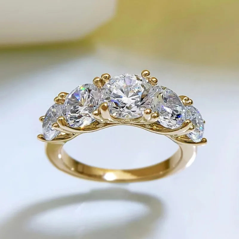 IOGOU Luxury 3.6CTTW All Moissanite Wedding Ring 5 Stone Sparkling Diamond