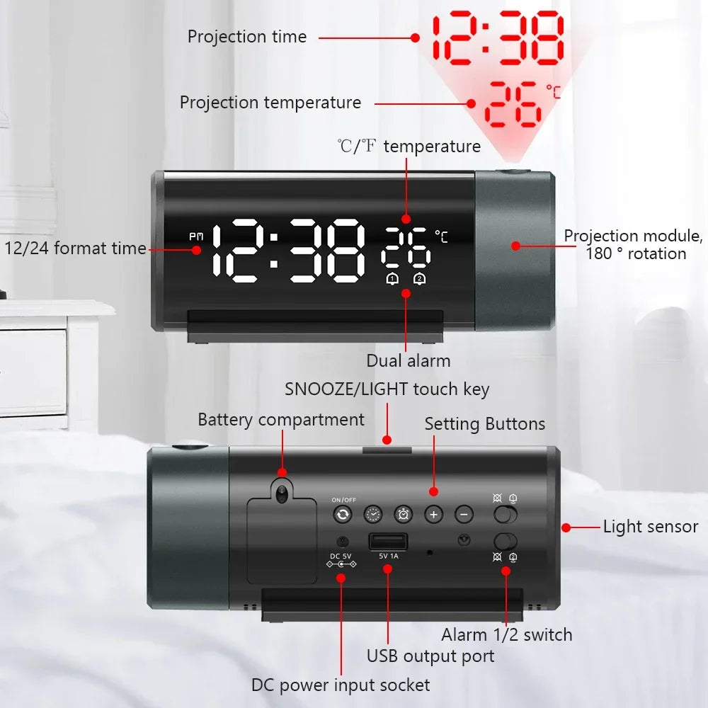 Clock Electronic Alarm Clock with Projection FM Radio