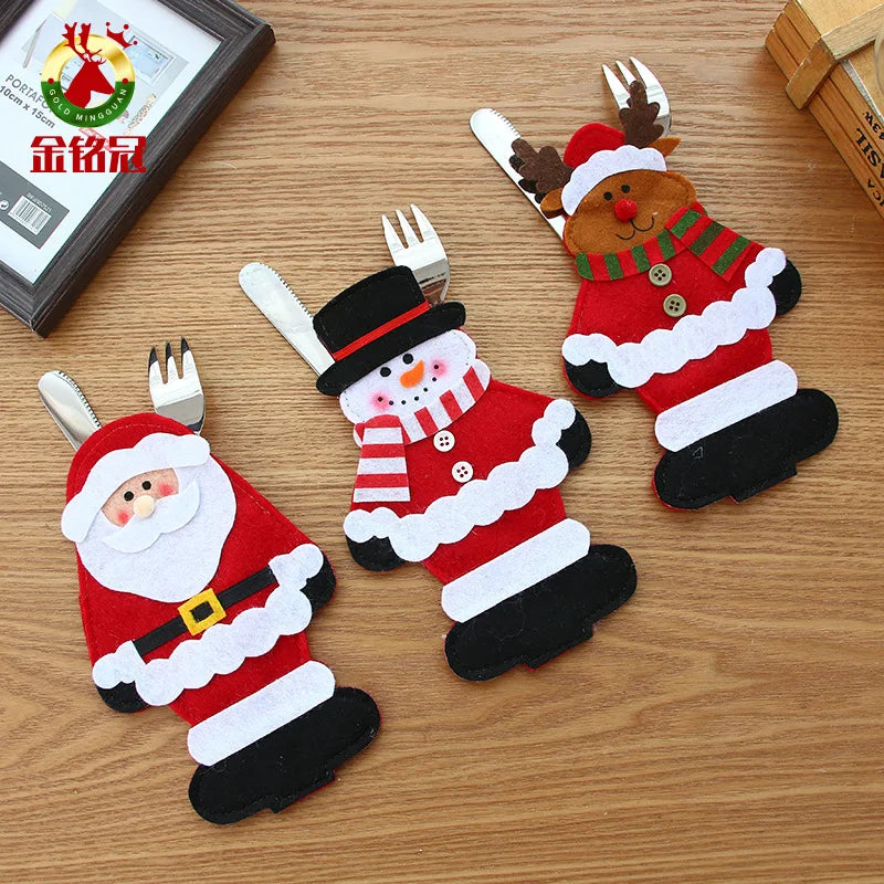 Christmas Elder Snowman Elk Doll Knife And Fork Cutlery Set Cloth
