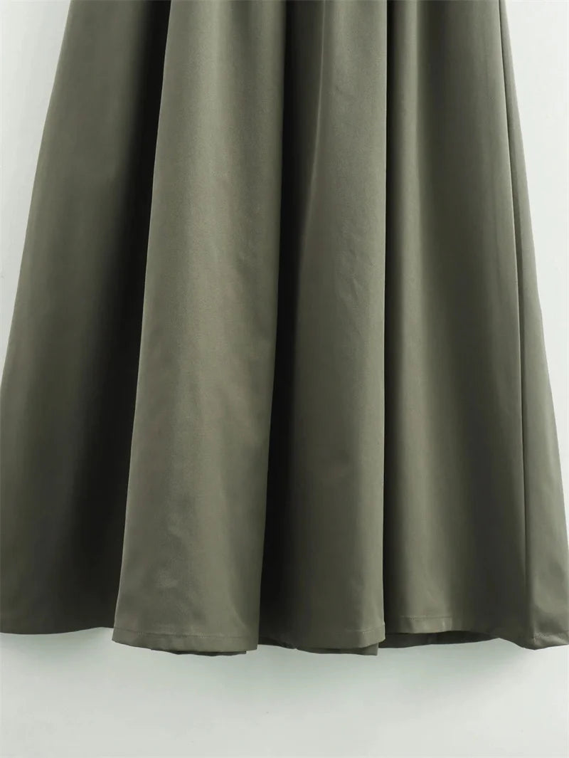 TRAF Vestido comprido com fecho para mulher plissado sem mangas