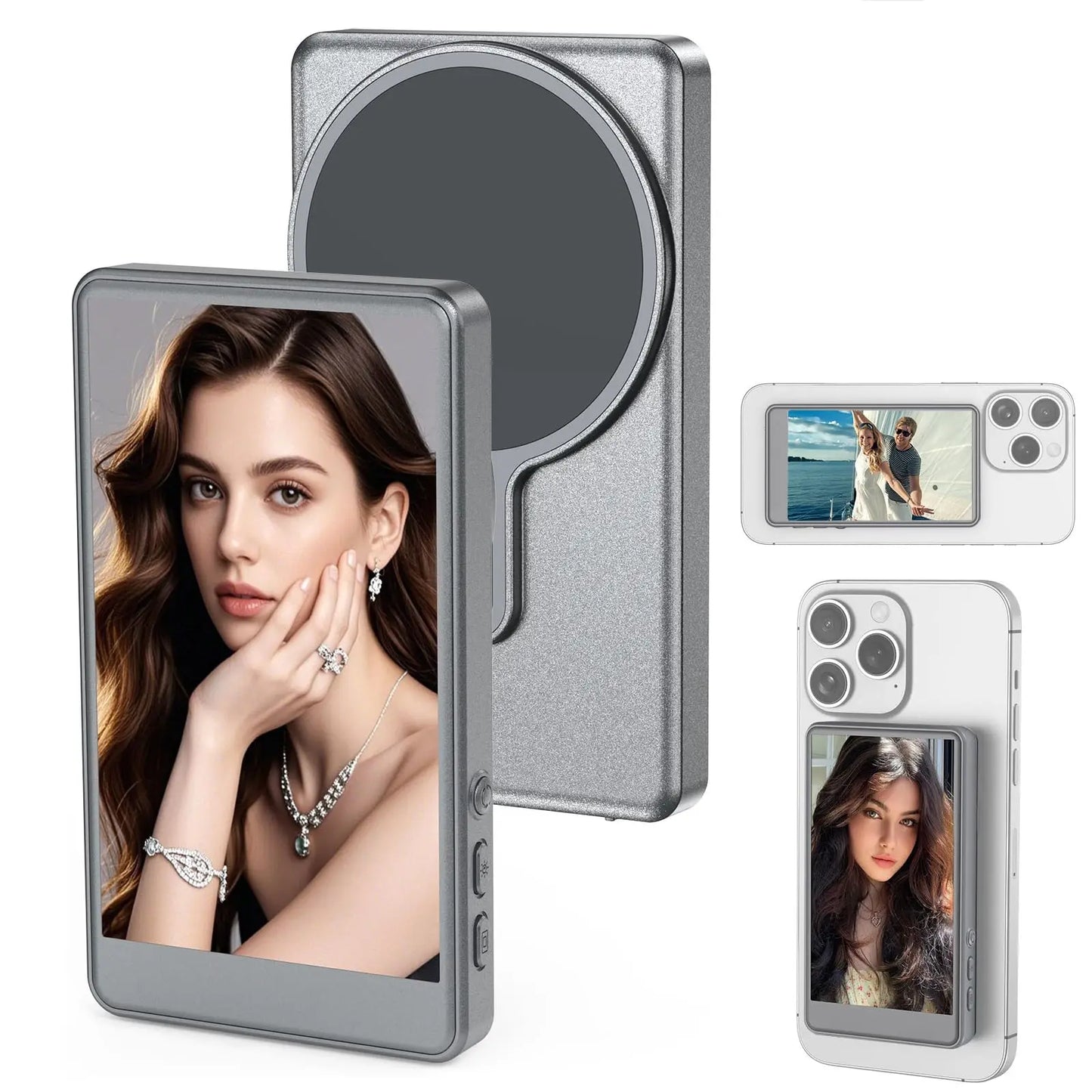 Monitor de selfie para telemóvel, vlog, ecrã, câmara traseira portátil