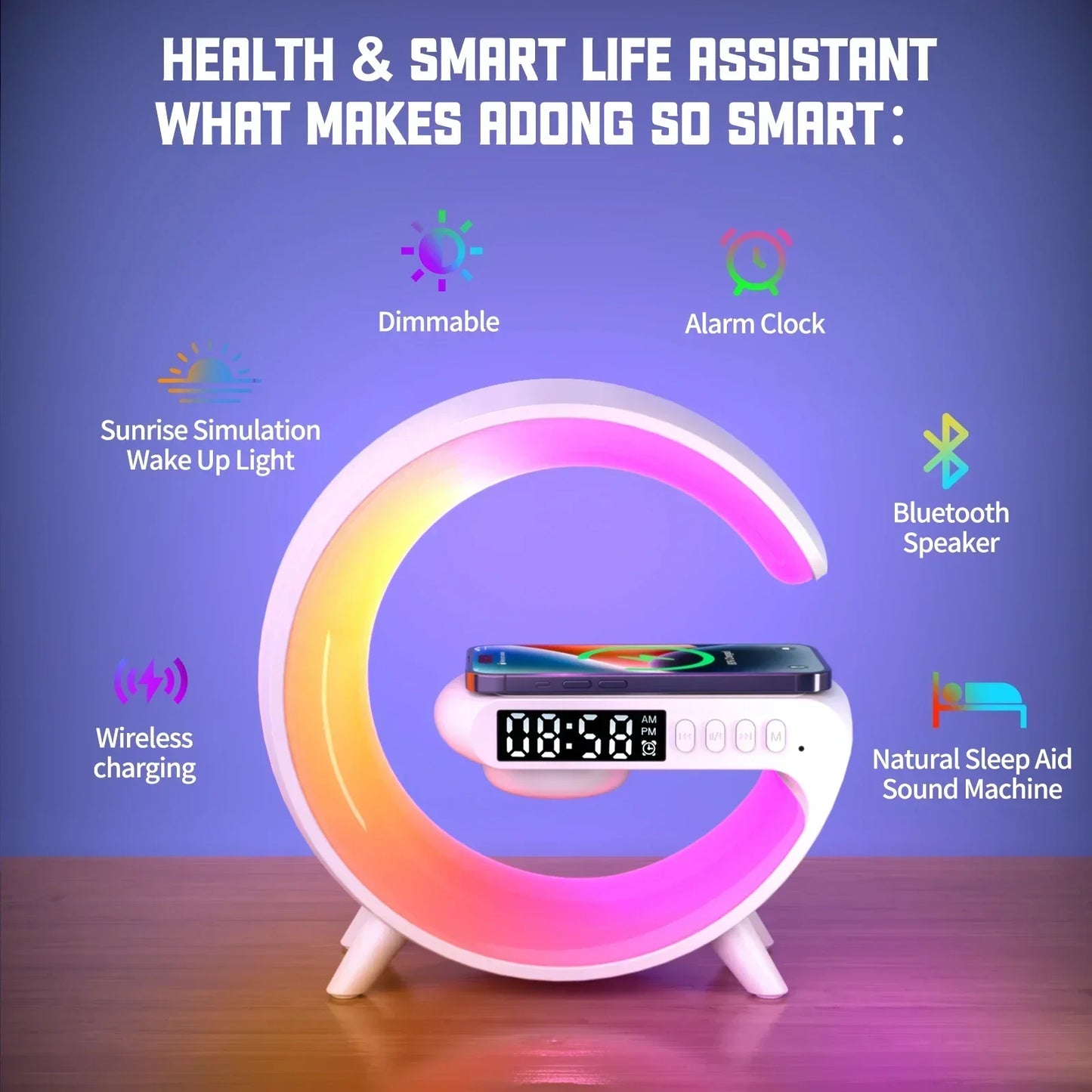Soporte de carga inalámbrica multifunción con luz RGB y despertador