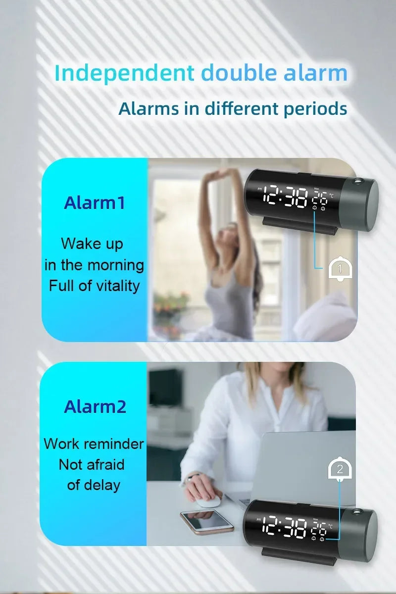 Clock Electronic Alarm Clock with Projection FM Radio