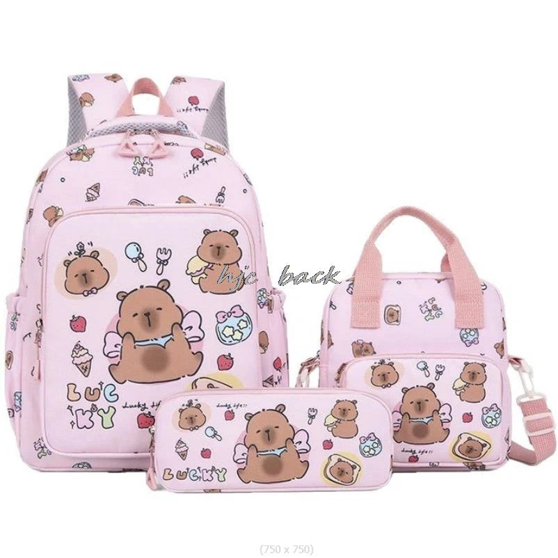 3Pcs/set Capybara Print Backpack Lunch Bag with Pencilcase Colorful Patterns Boys Girls