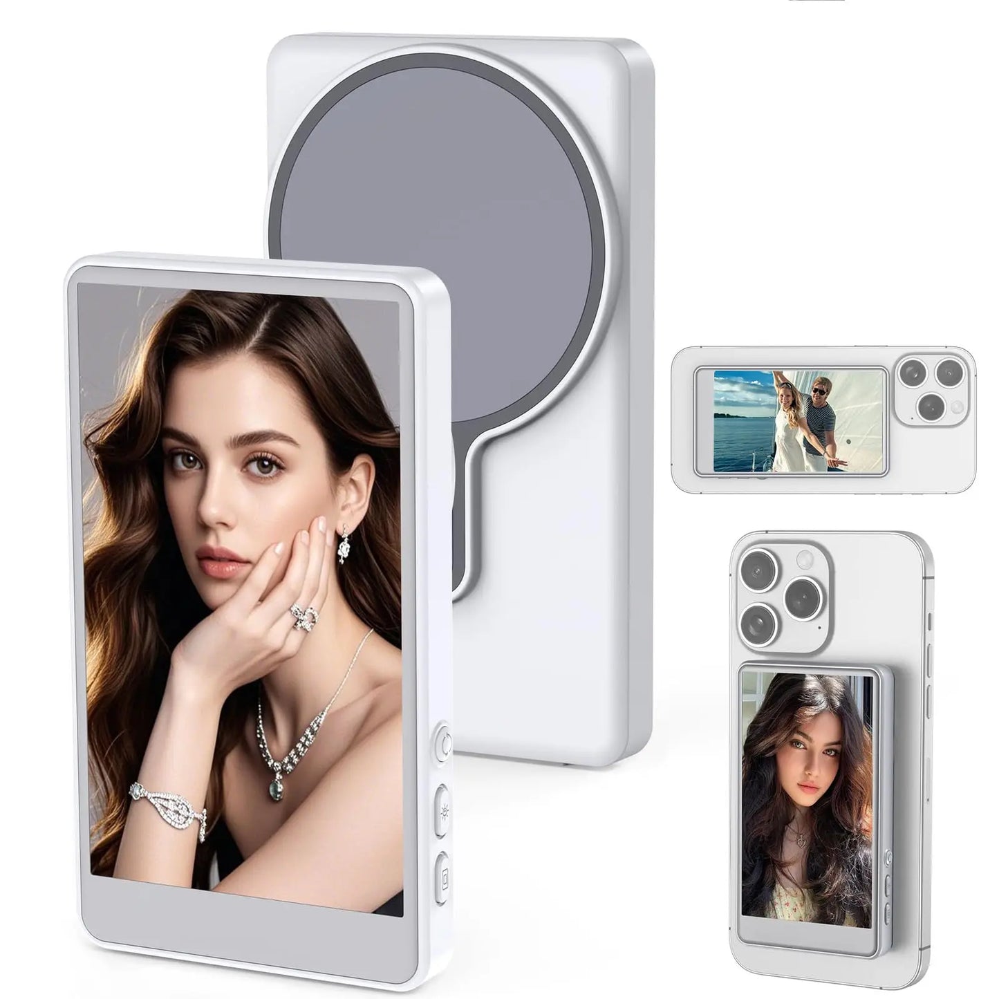 Monitor de selfie para telemóvel, vlog, ecrã, câmara traseira portátil