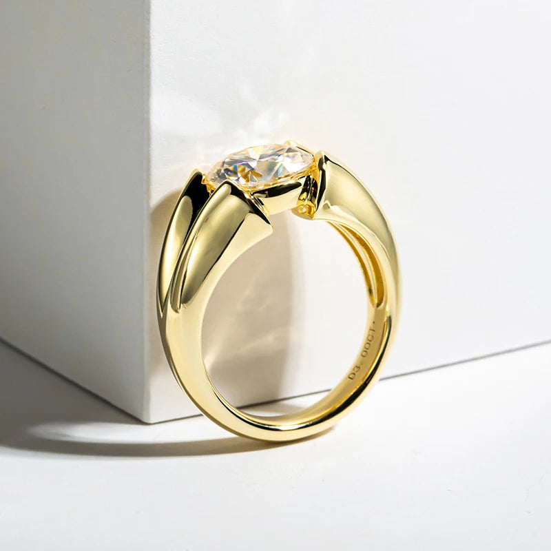 3 Carat Moissanite Ring 925 Sterling Silver Woman Yellow Color Wedding